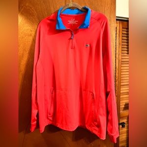 Salmon colored men’s Vineyard Vines, performance quarter zip pullover